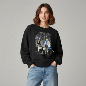 DKNY Dogs & The City Novelty Graphic cotton fleece sweatshirt Grunge Black Sz XL